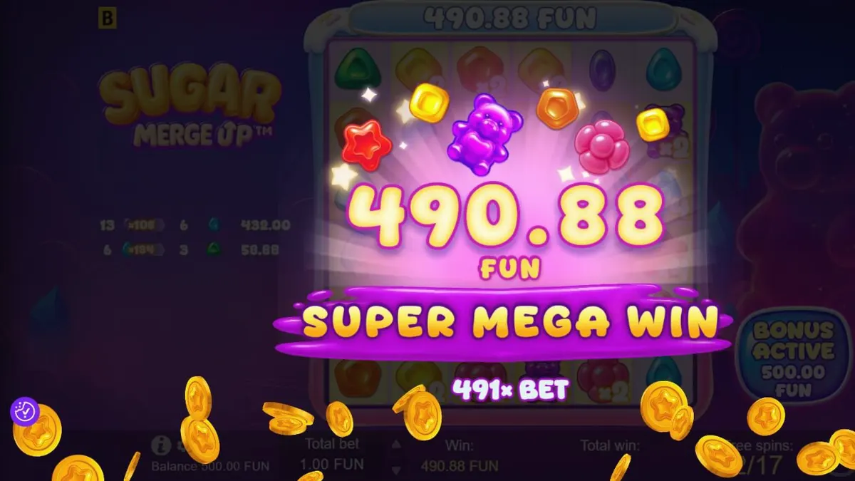 Sugar Merge Up স্লট গেমের রঙিন ক্যান্ডি থিম এবং ইন্টারফেস