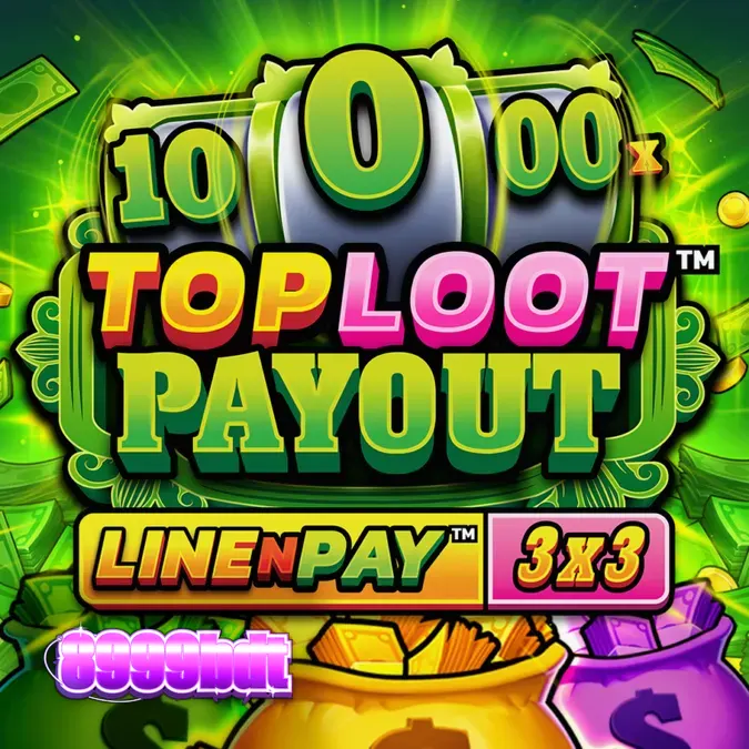 TopLoot Payout LineNPay স্লট গেমের স্ক্রিনশট, যেখানে সবুজ রঙের ইন্টারফেস এবং 3x3 রিল দেখা যাচ্ছে।
